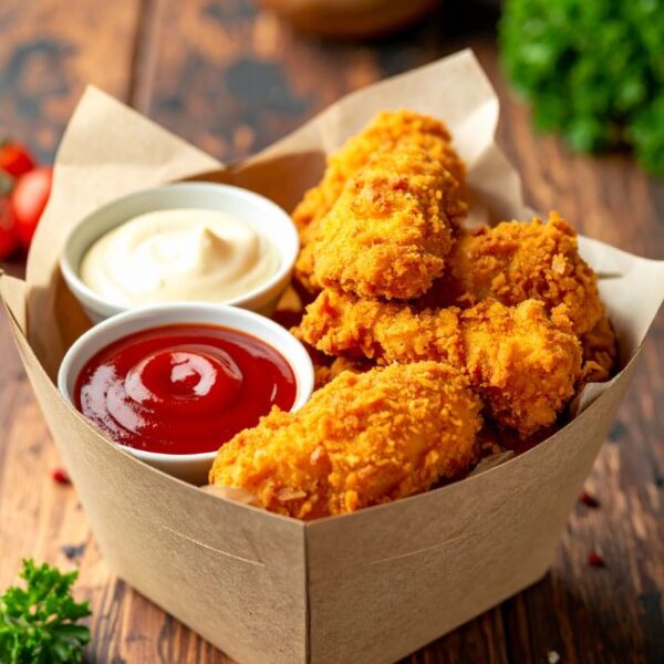 Chicken Tenders with Plum Sauce and Wedge fries